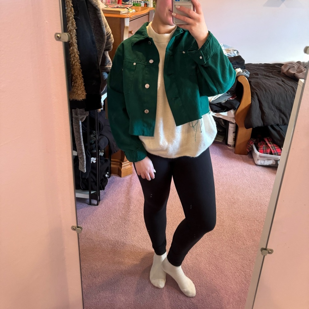 Zara cropped denim jacket - green